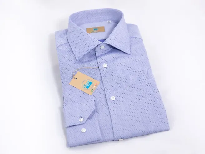 Camicia modello Messina, tessuto cotone colore puntinato glicine.